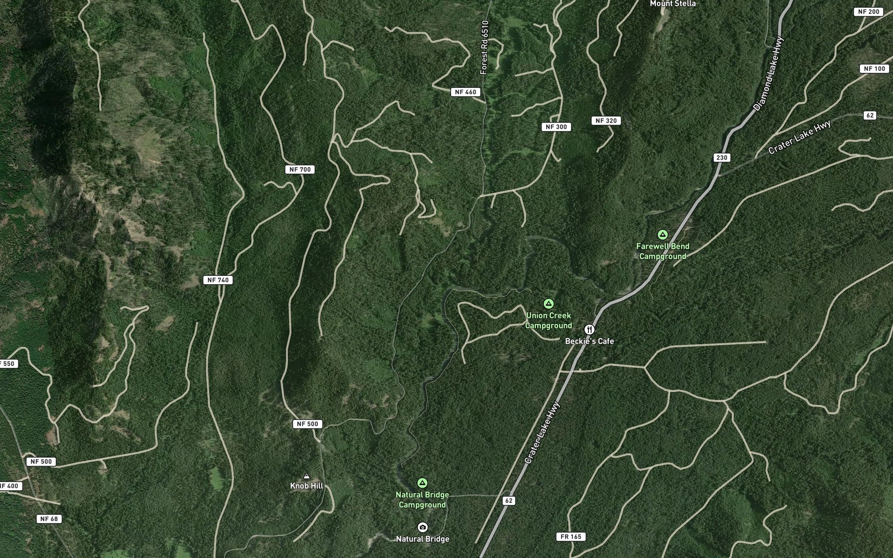 Satellite map of the Flat Creek
