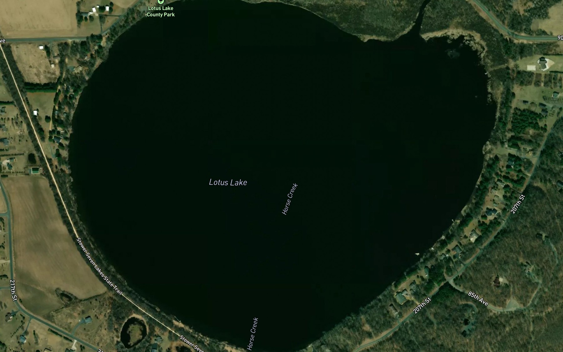 Satellite map of the Lotus Lake