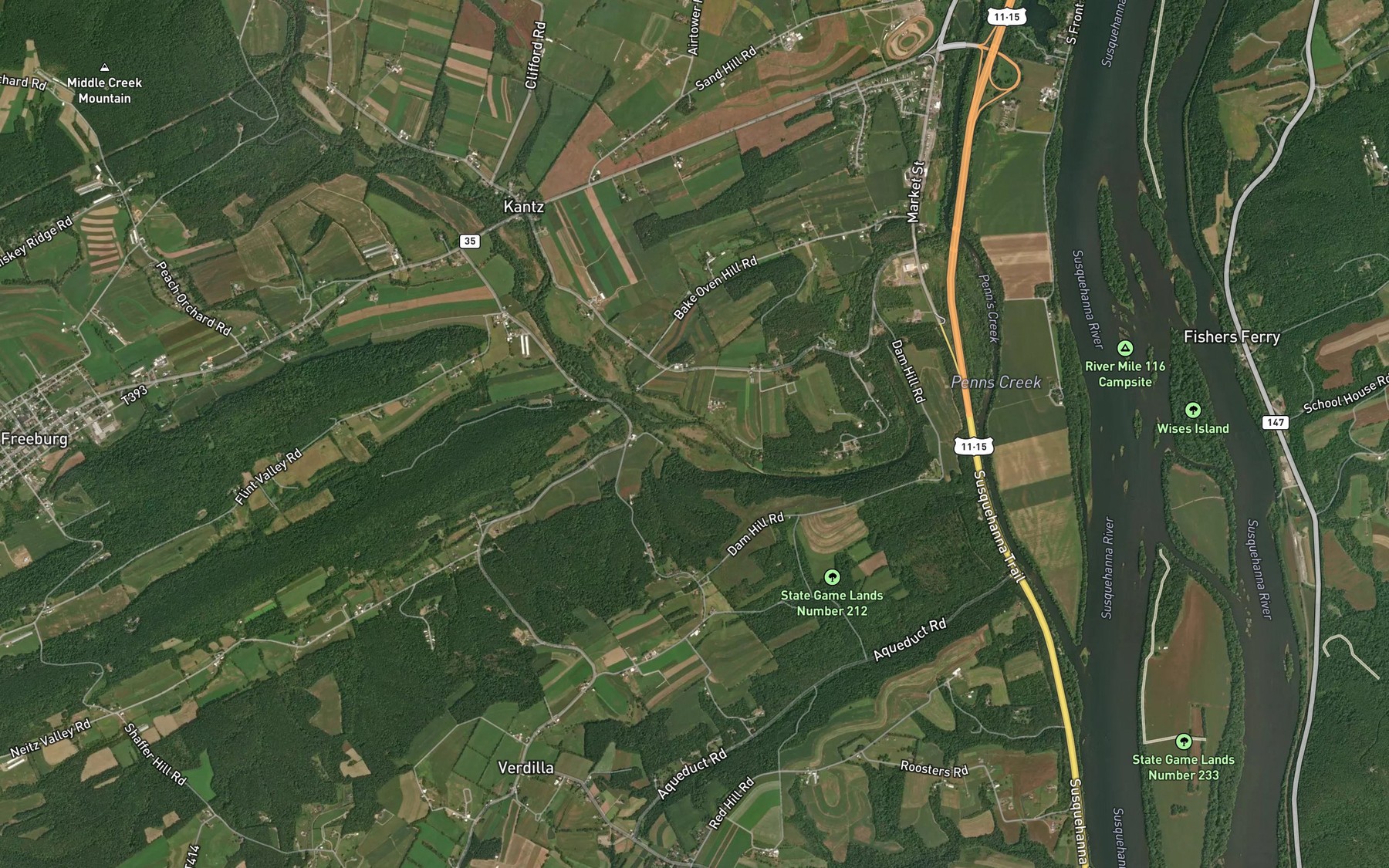 Satellite map of the Middle Creek Lake