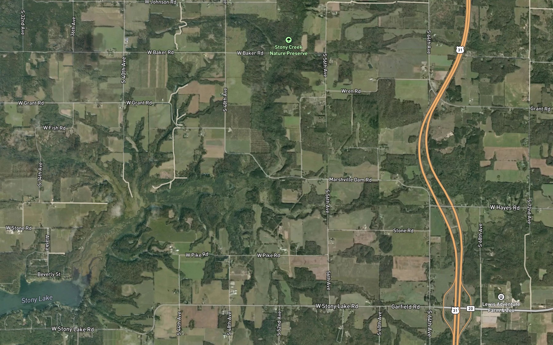 Satellite map of the Marshville Pond