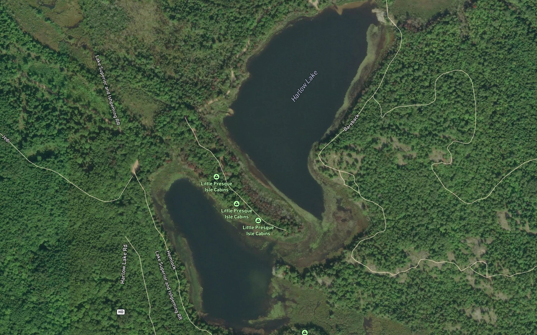 Satellite map of the Harlow Lake