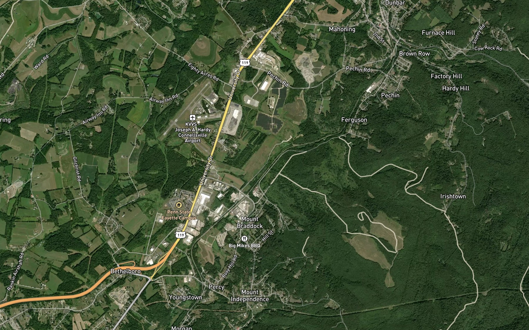 Satellite map of the Laurel Run