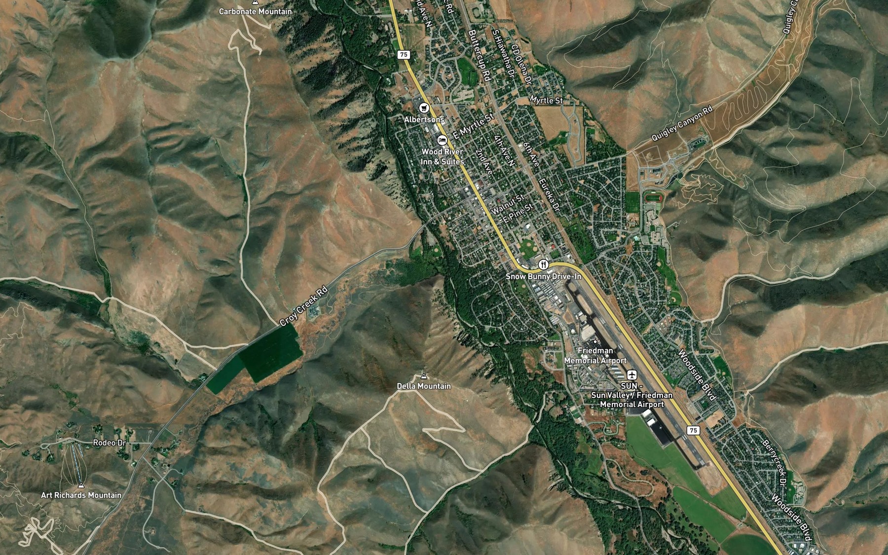 Satellite map of the Croy Creek