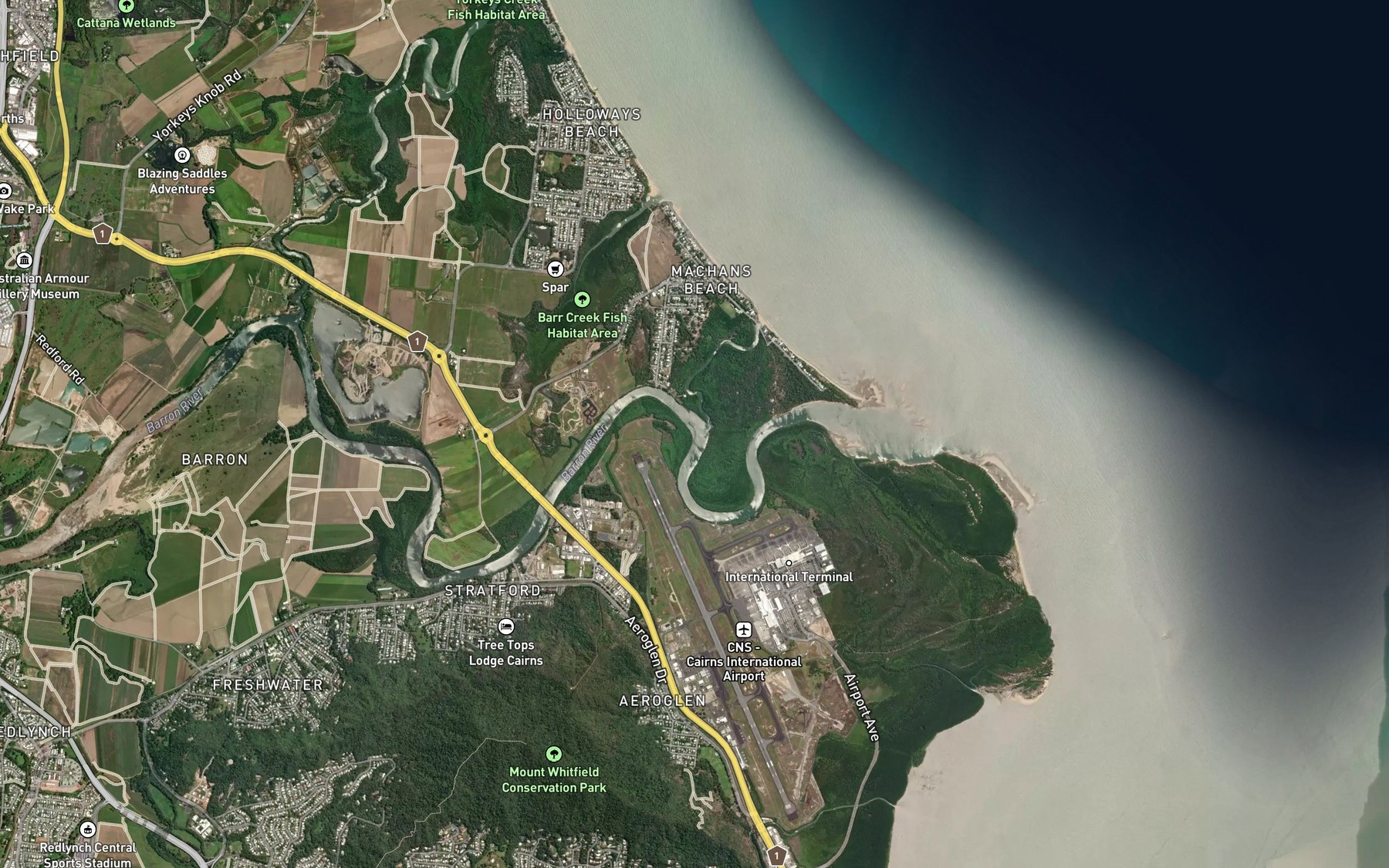 Satellite map of the Barron River