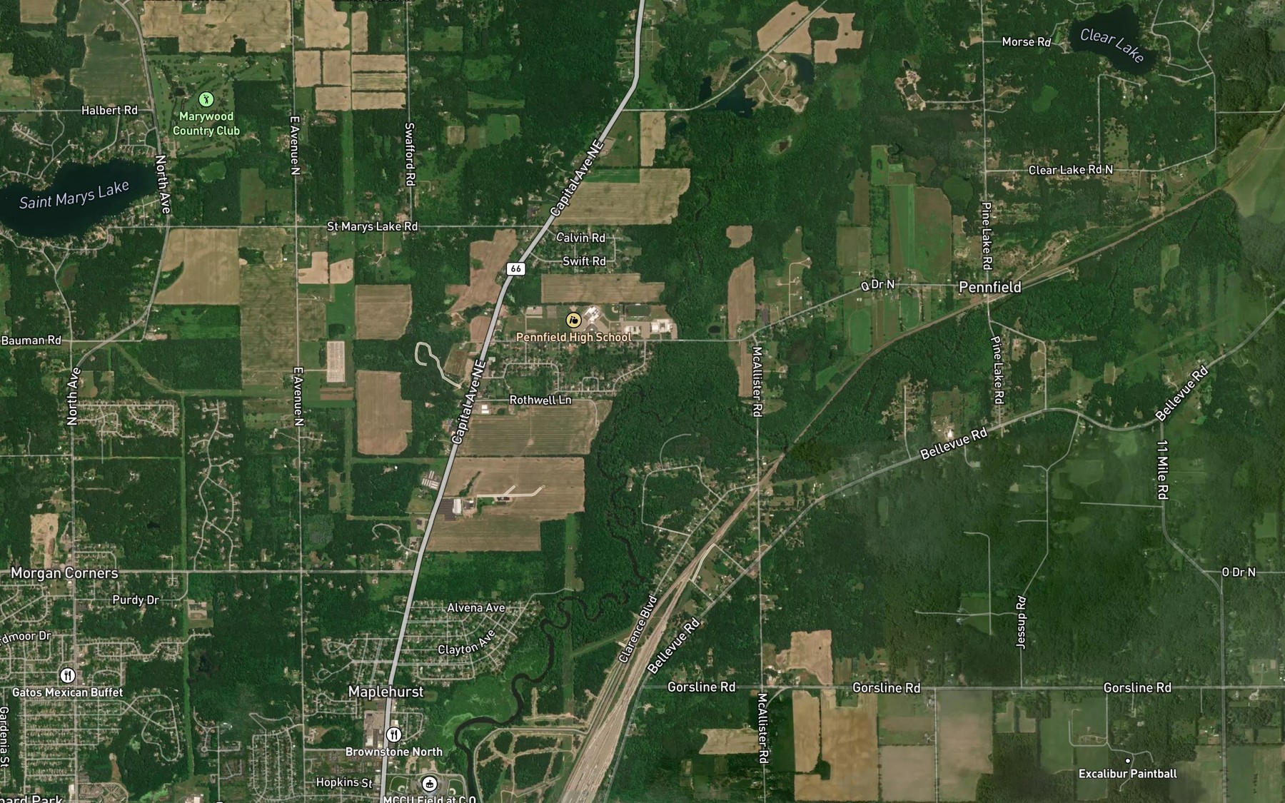 Satellite map of the Wanadoga Creek