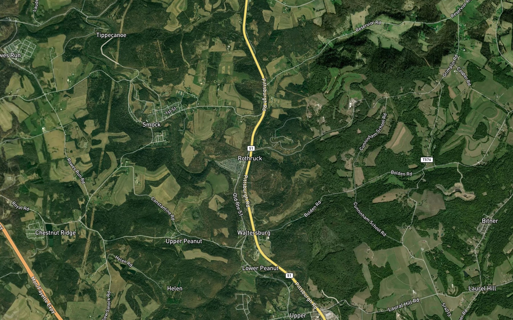 Satellite map of the Allen Run