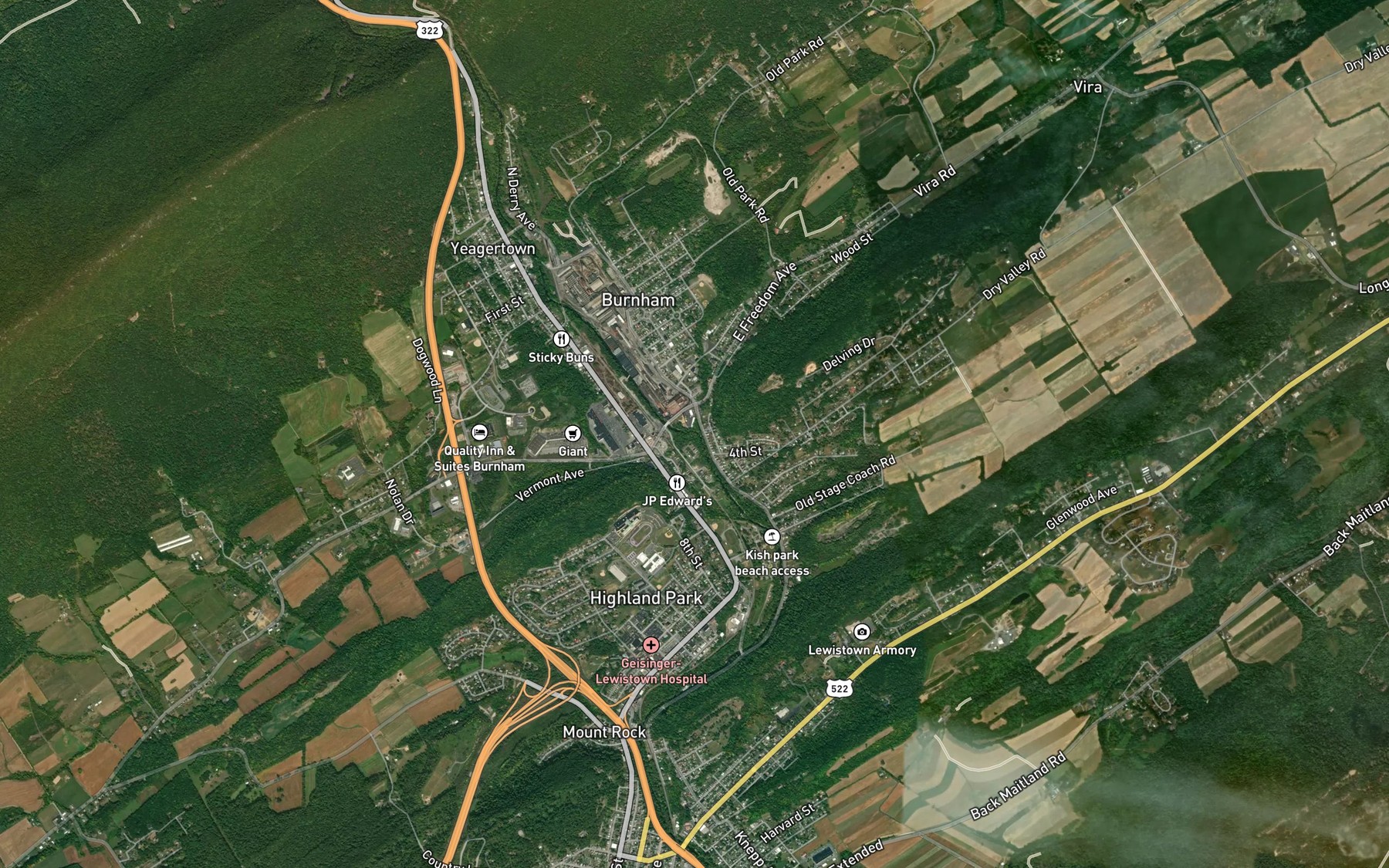 Satellite map of the Hungry Run