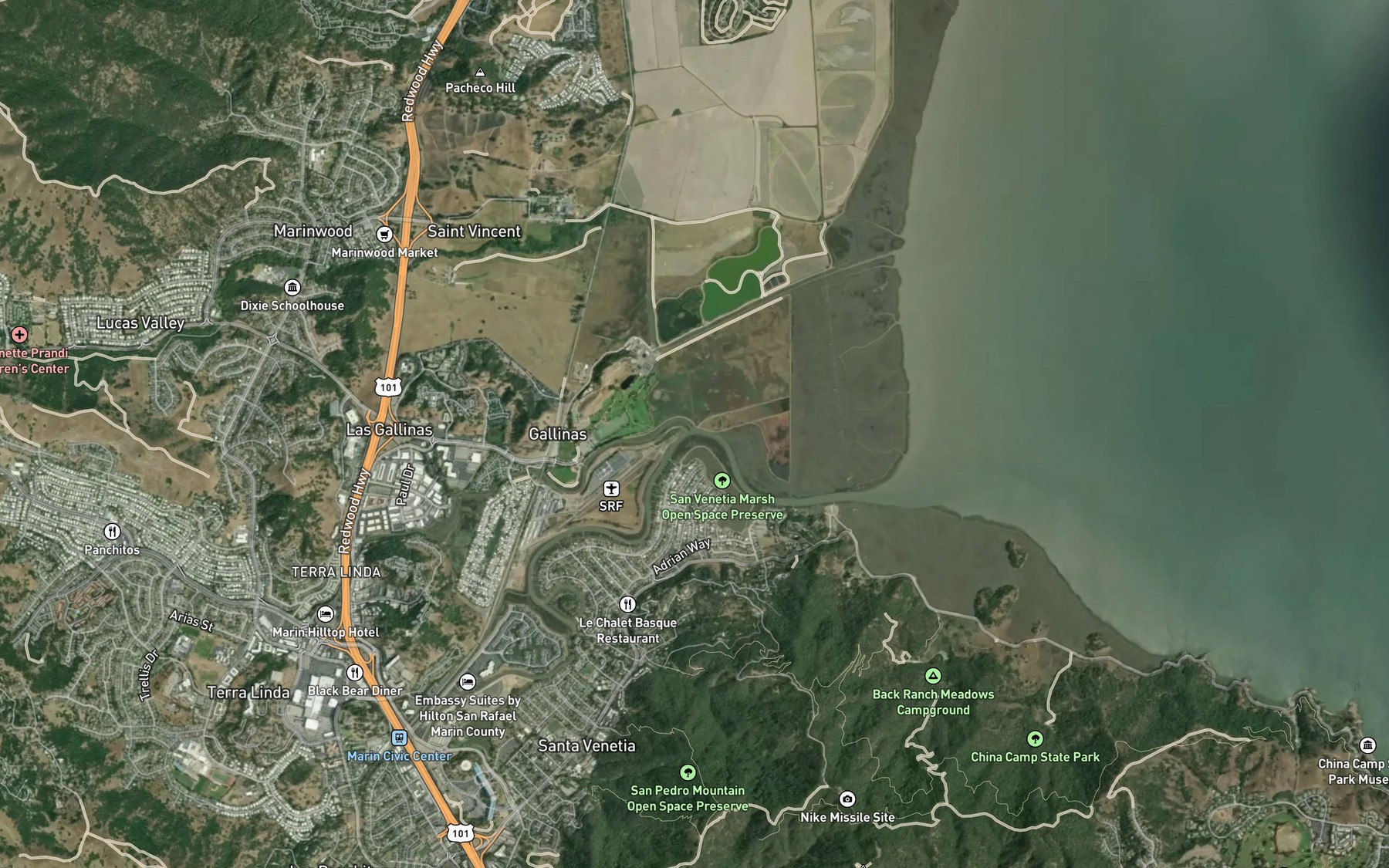 Satellite map of the South Fork Gallinas Creek