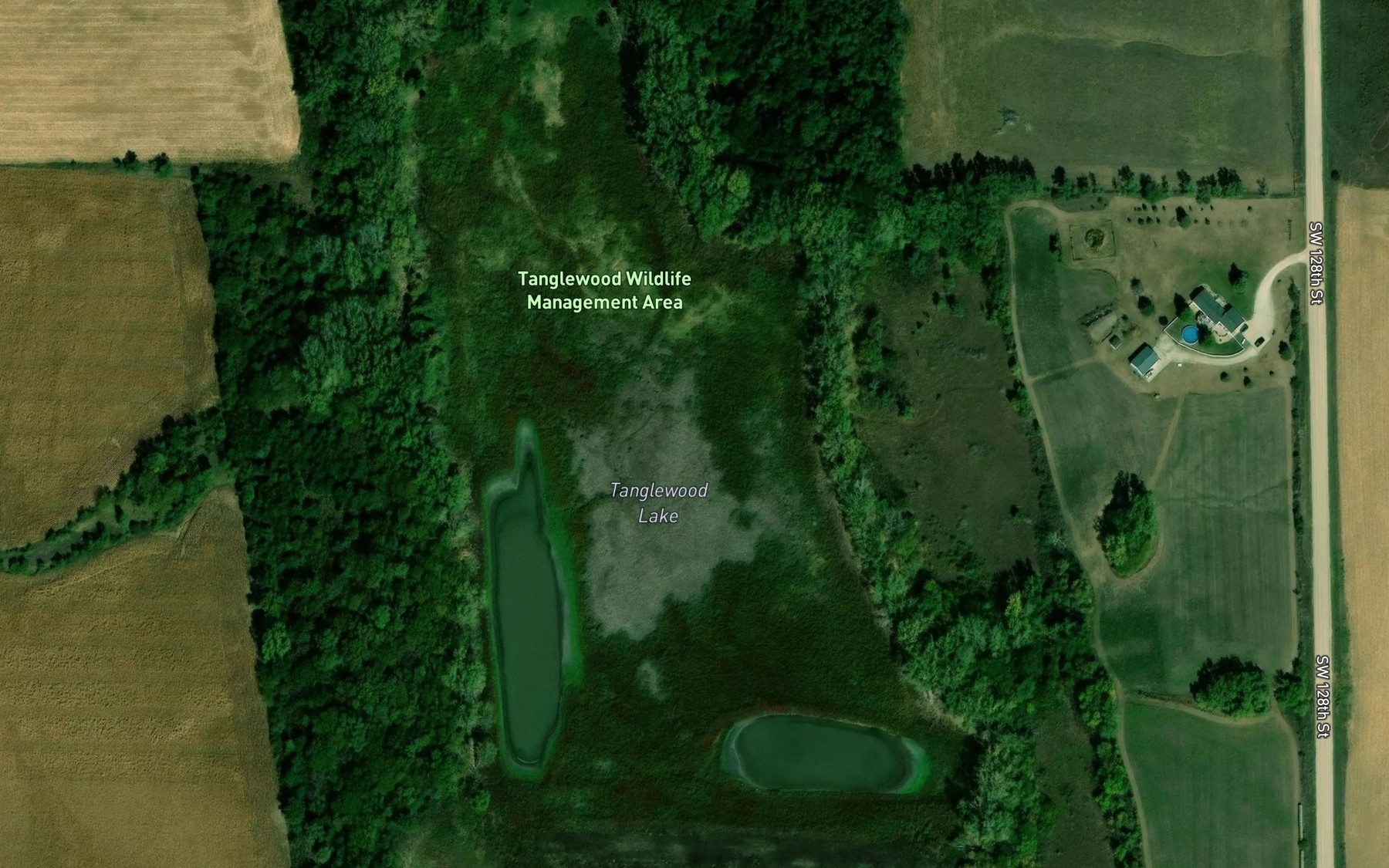 Satellite map of the Tanglewood Lake