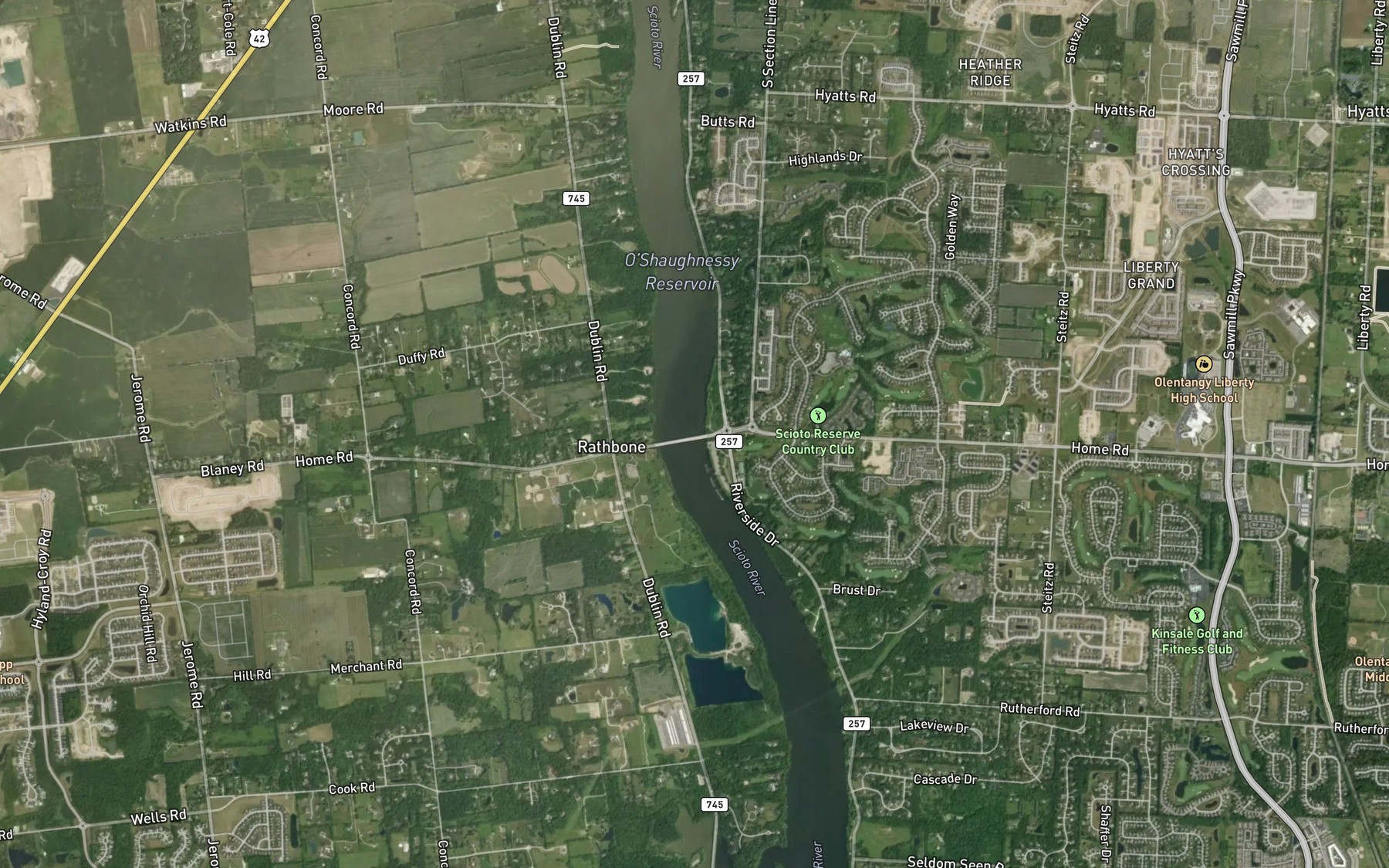 Satellite map of the Home Road