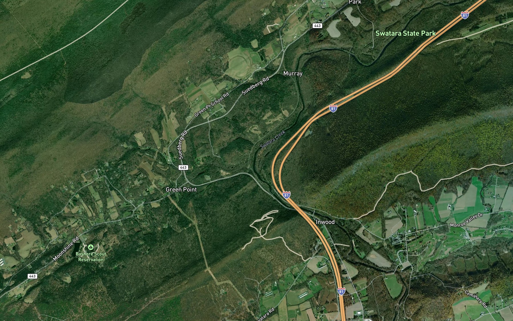 Satellite map of the Trout Run