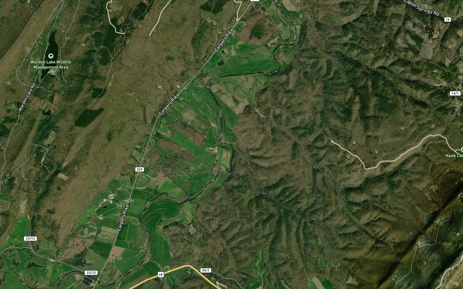 Satellite map of the Sine Run