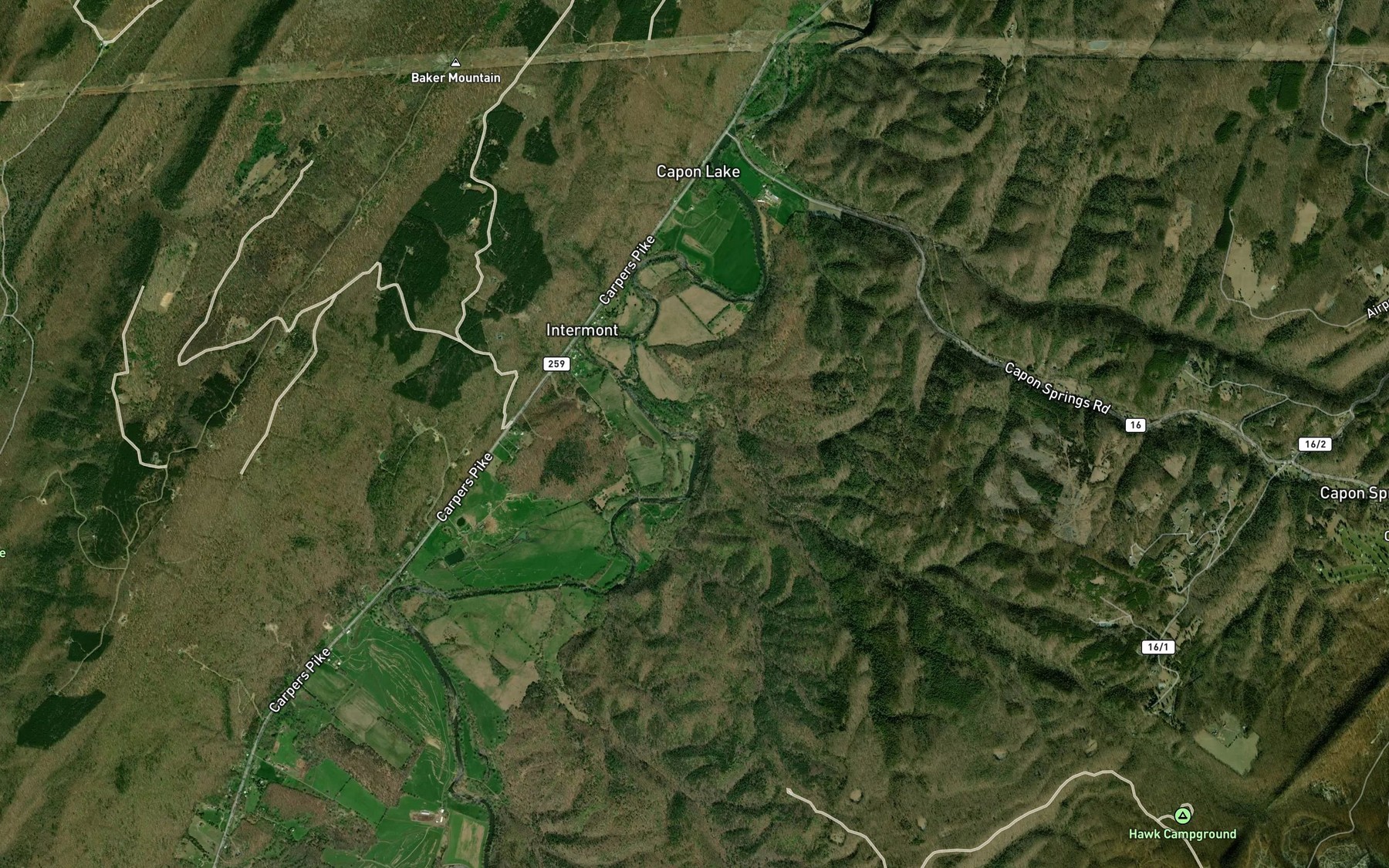Satellite map of the Hawk Run