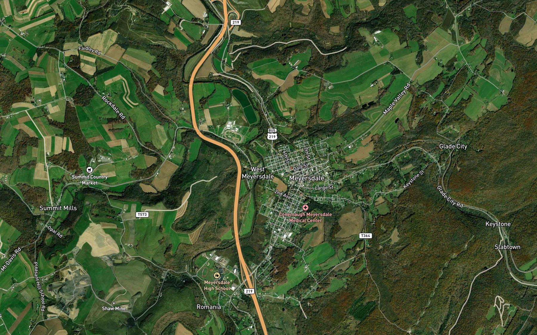 Satellite map of the Flaugherty Creek