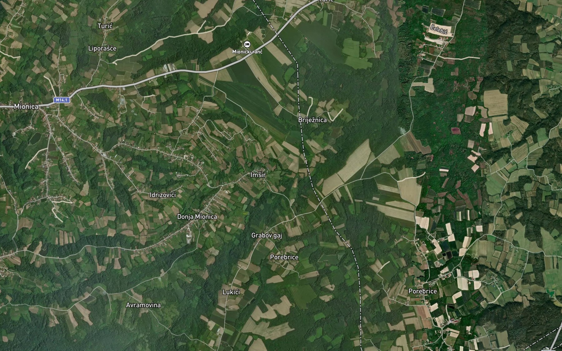 Satellite map of the Mionica