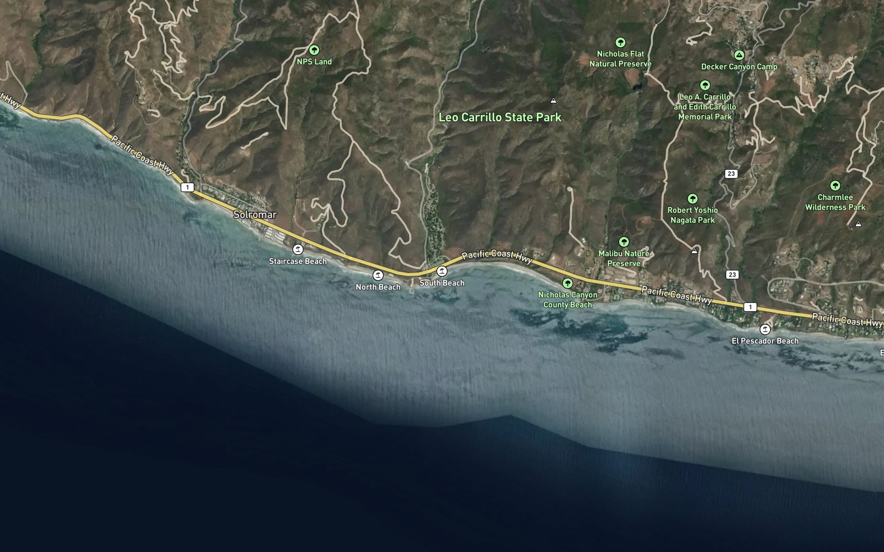 Satellite map of the Arroyo Sequit