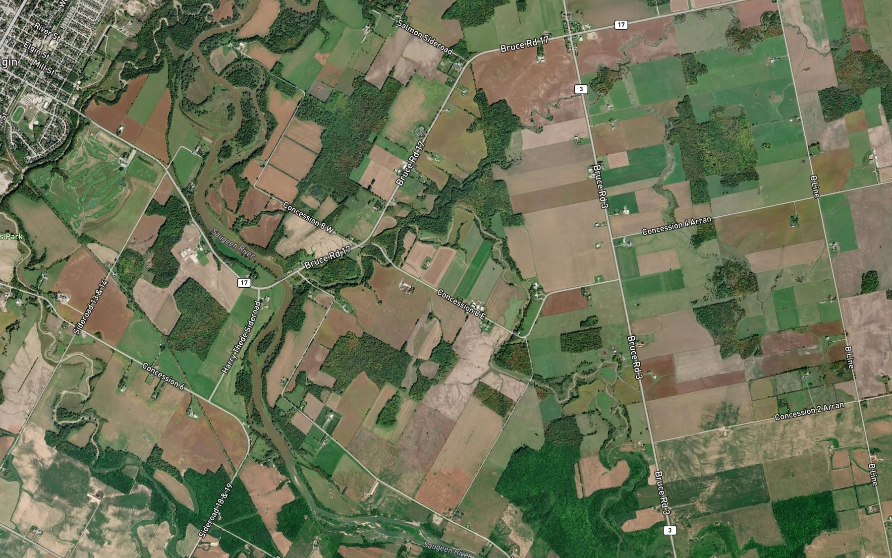 Satellite map of the Burgoyne Creek