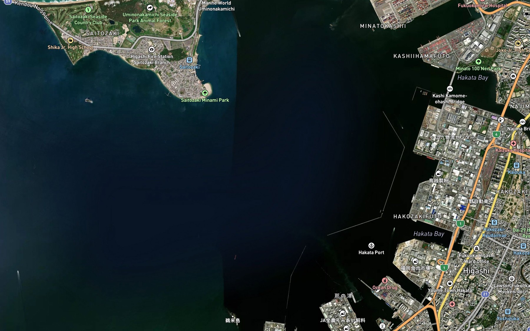 Satellite map of the Hakata Wan