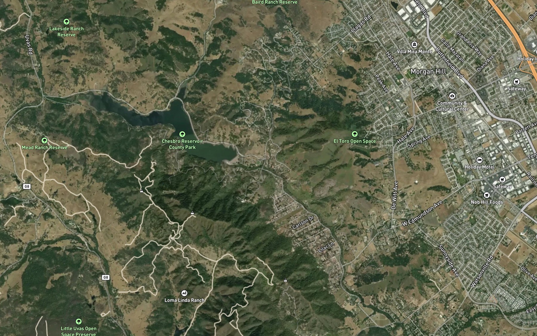 Satellite map of the Paradise Creek