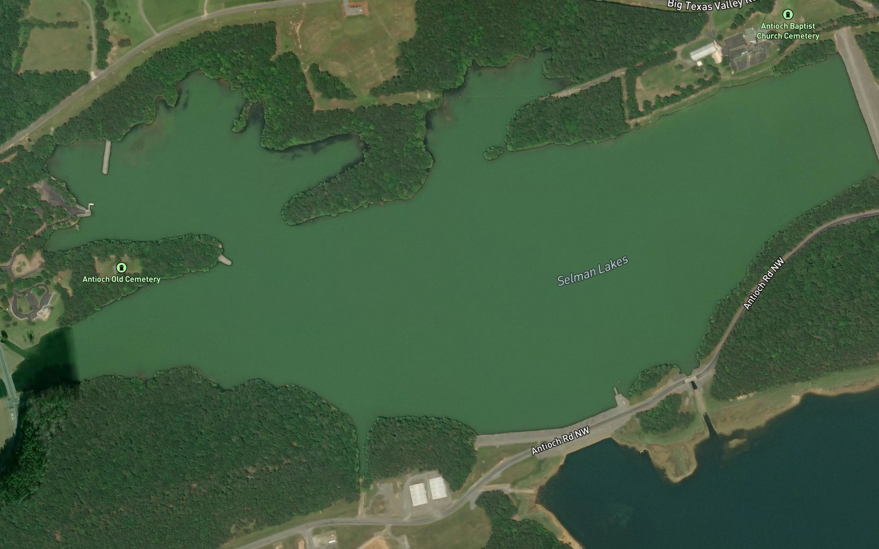 Satellite map of the Selman Lakes