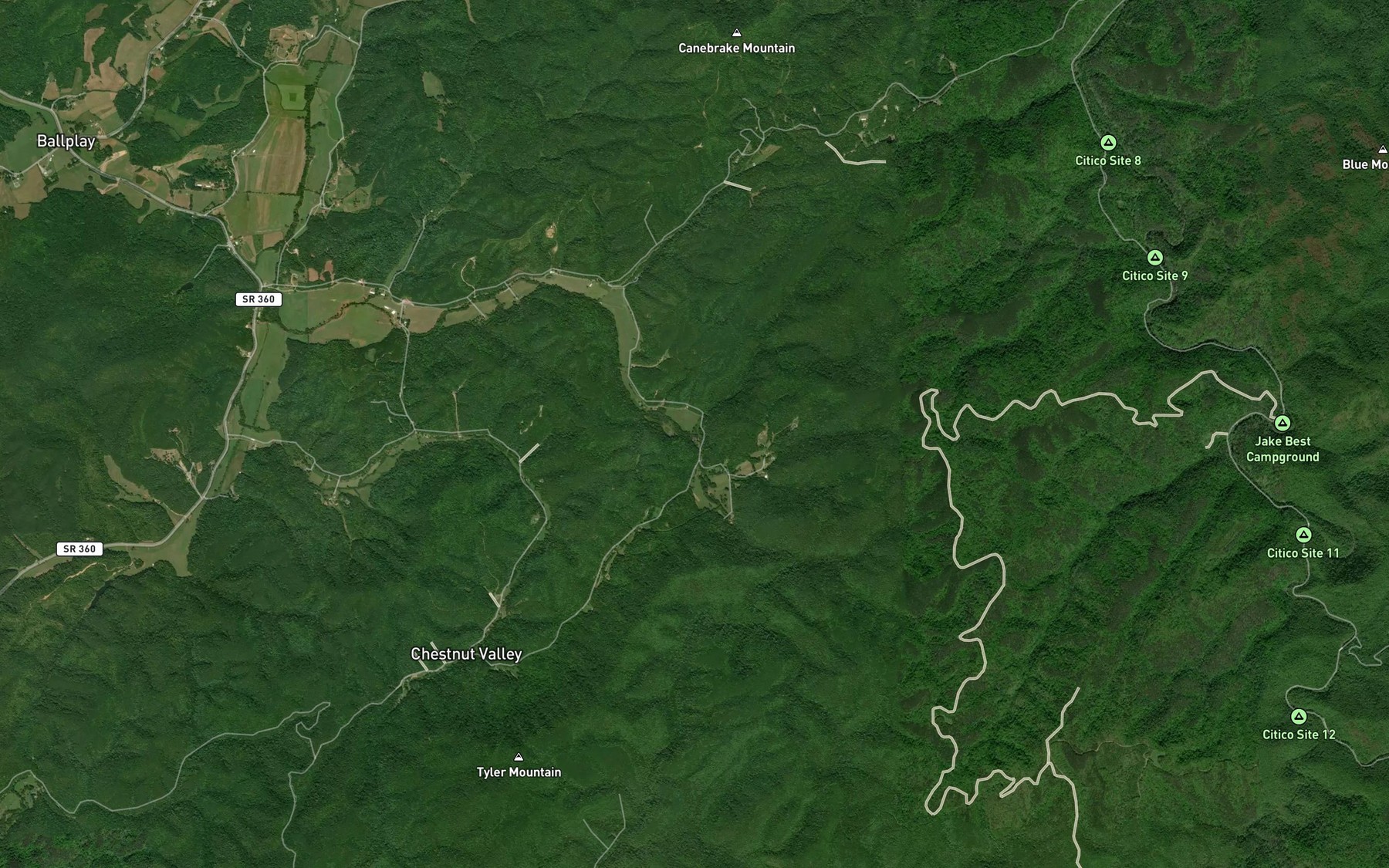 Satellite map of the Williams Branch