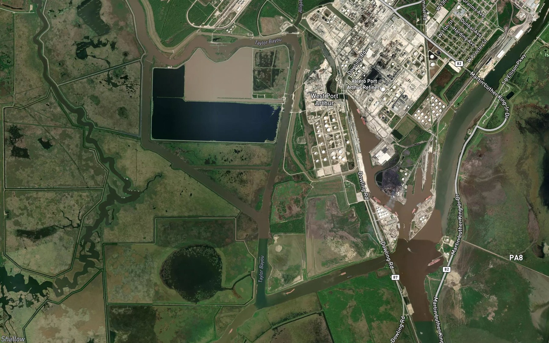 Satellite map of the Taylor Bayou Outfall Canal