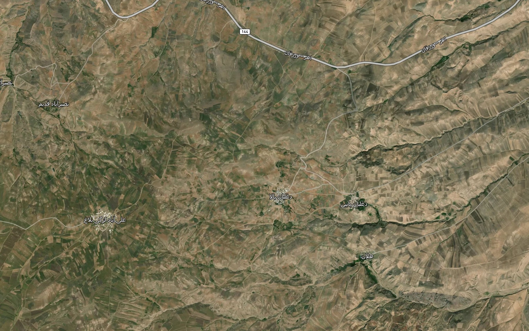 Satellite map of the Cheshmeh-ye Ghafar-e Goli Bolagh