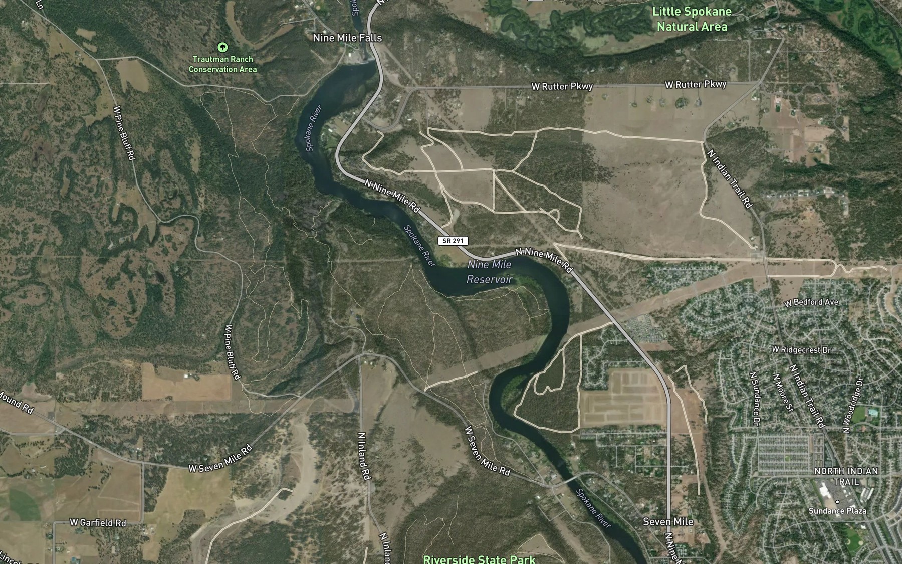 Satellite map of the Nine Mile Reservoir