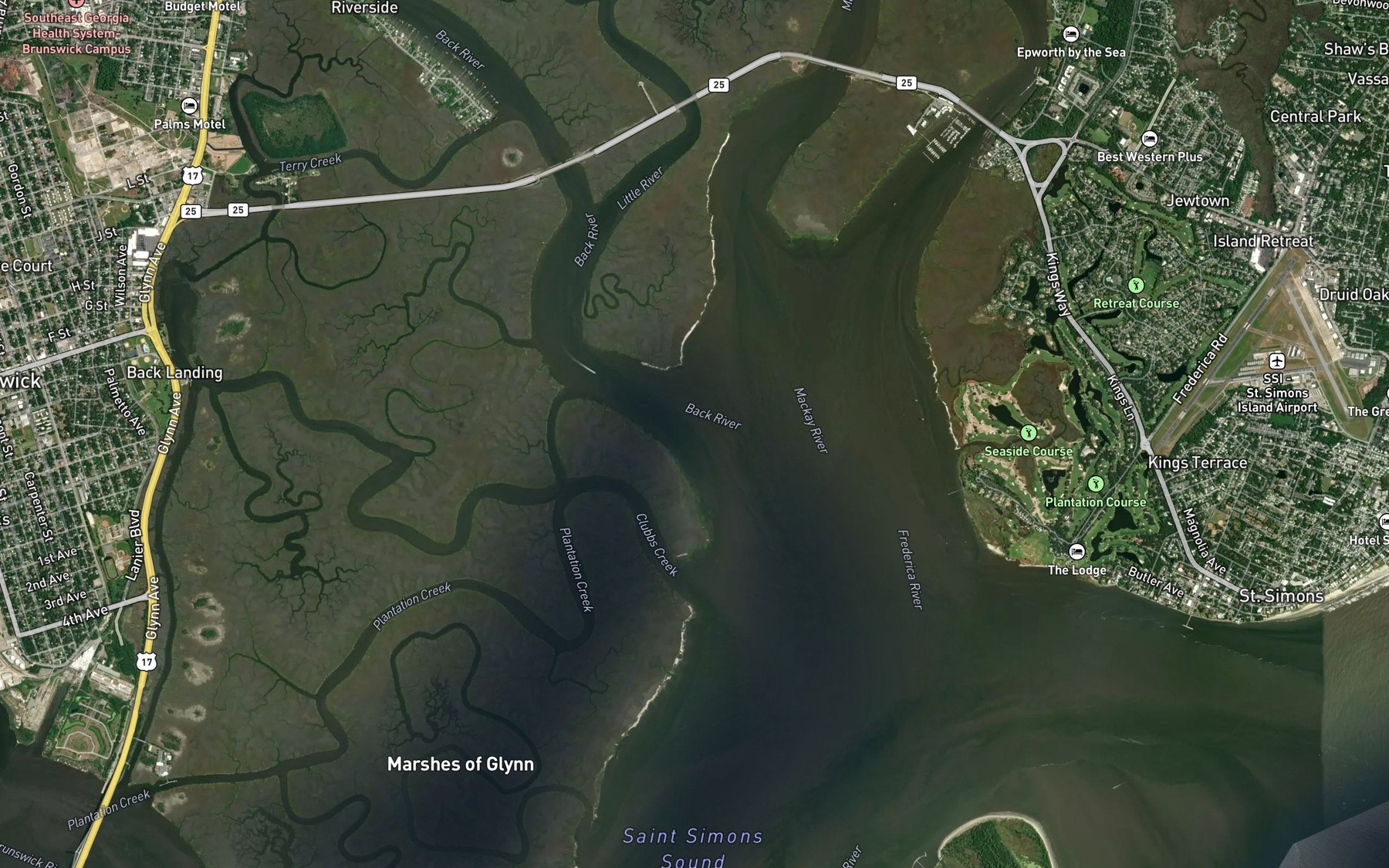 Satellite map of the Back River