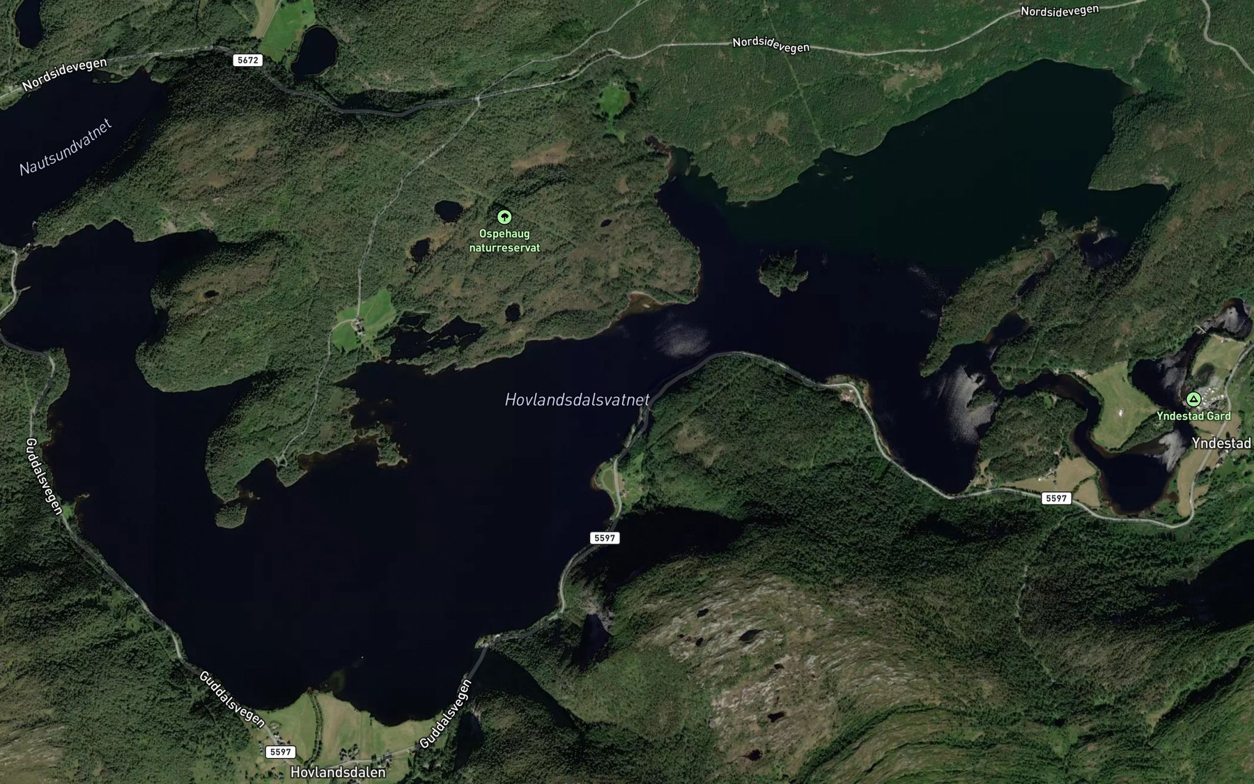 Satellite map of the Hovlandsdalsvatnet