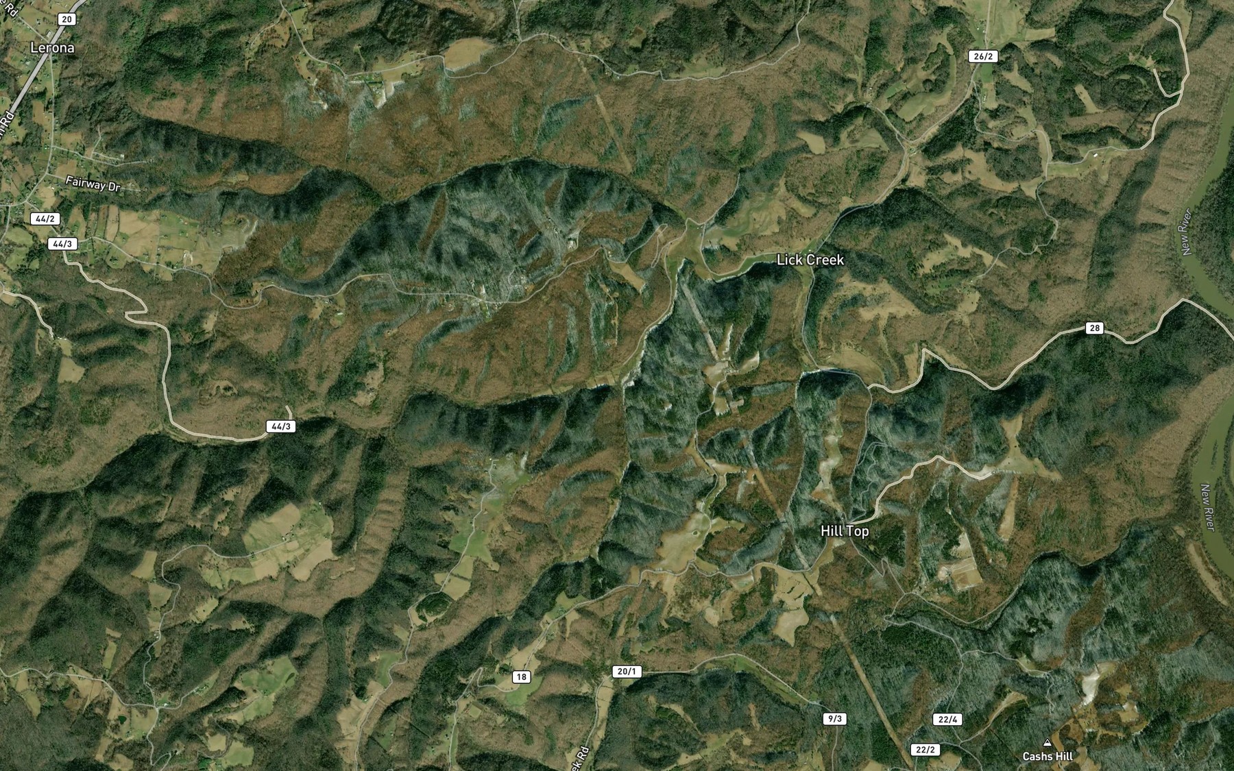 Satellite map of the Hackett Creek
