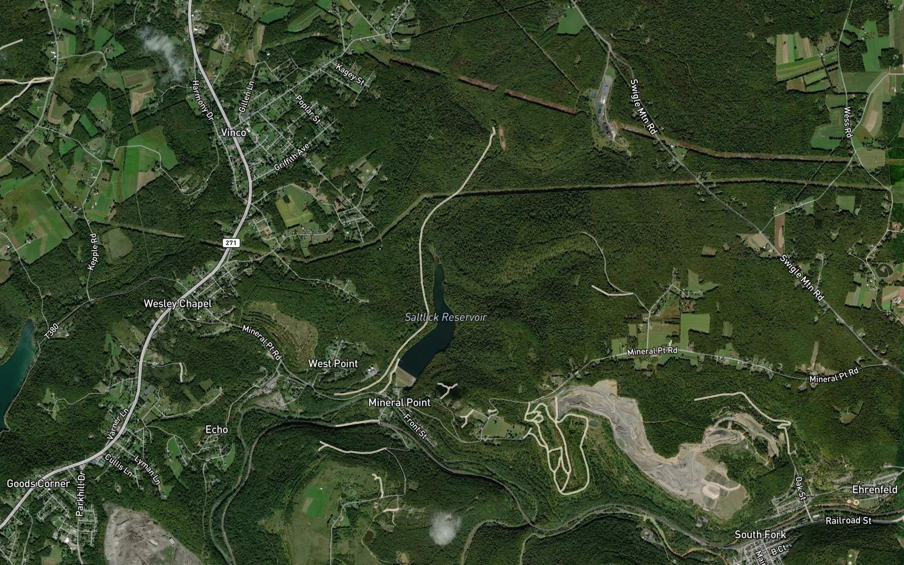 Satellite map of the Custer Run