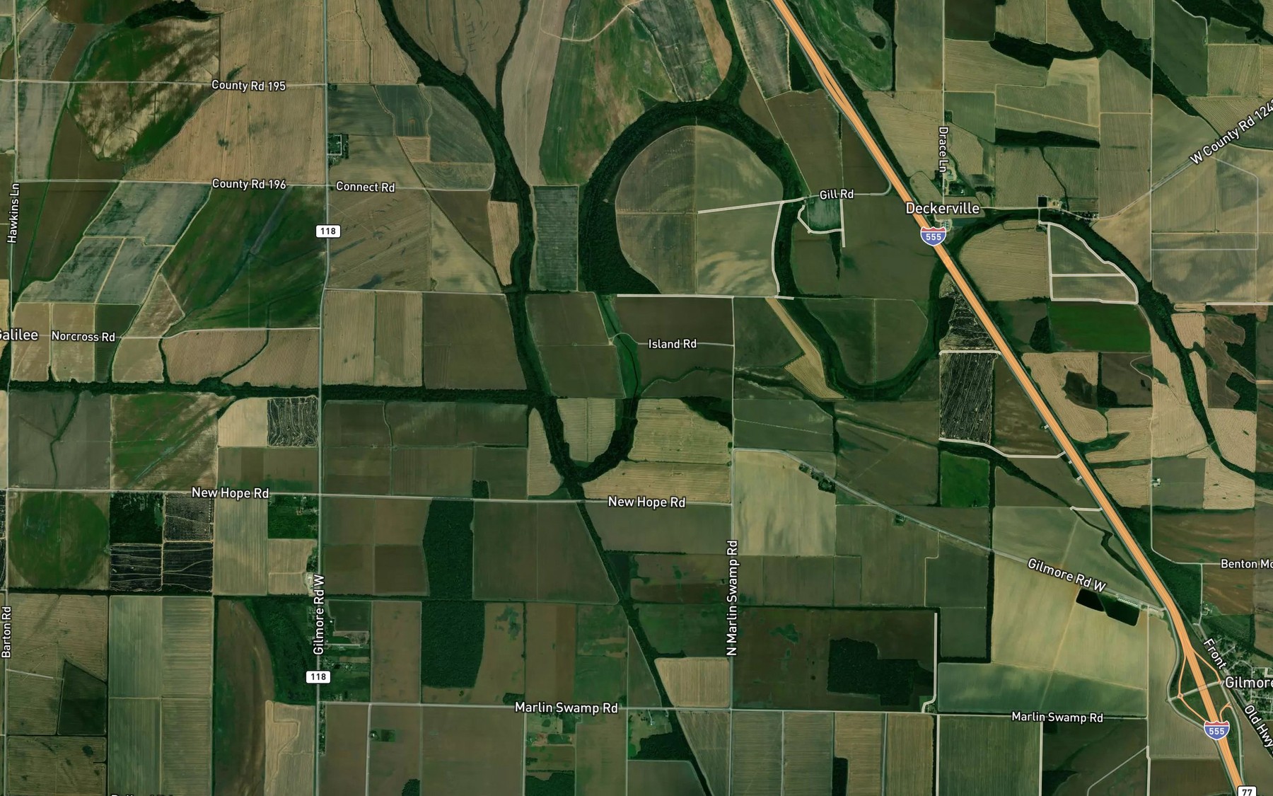 Satellite map of the Lamb Bayou