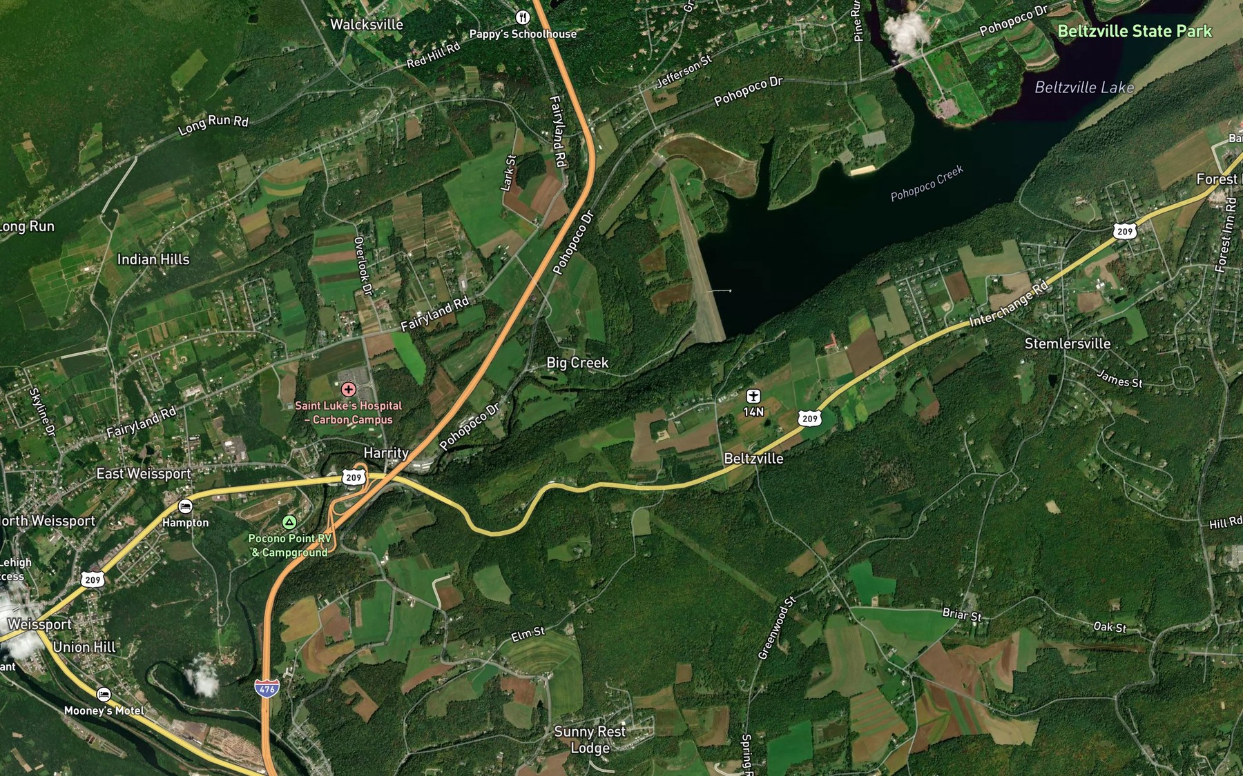 Satellite map of the Sawmill Run