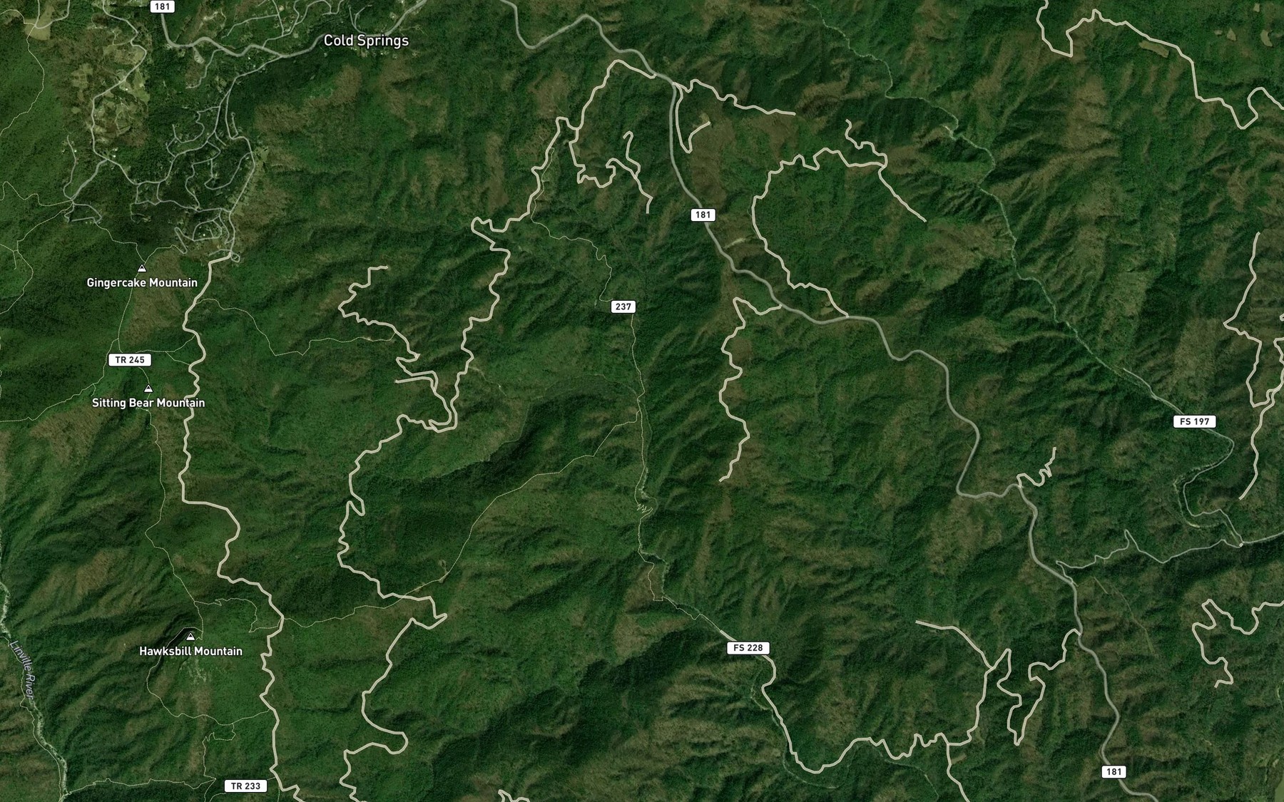 Satellite map of the Gingercake Creek