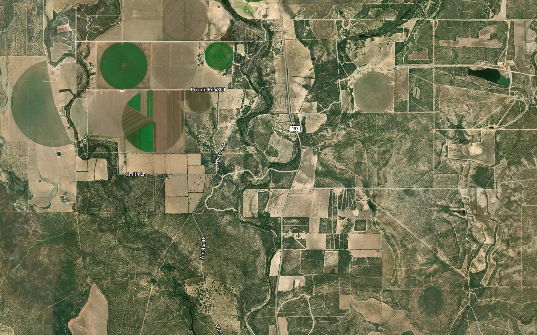 Satellite map of the Rancheros Creek