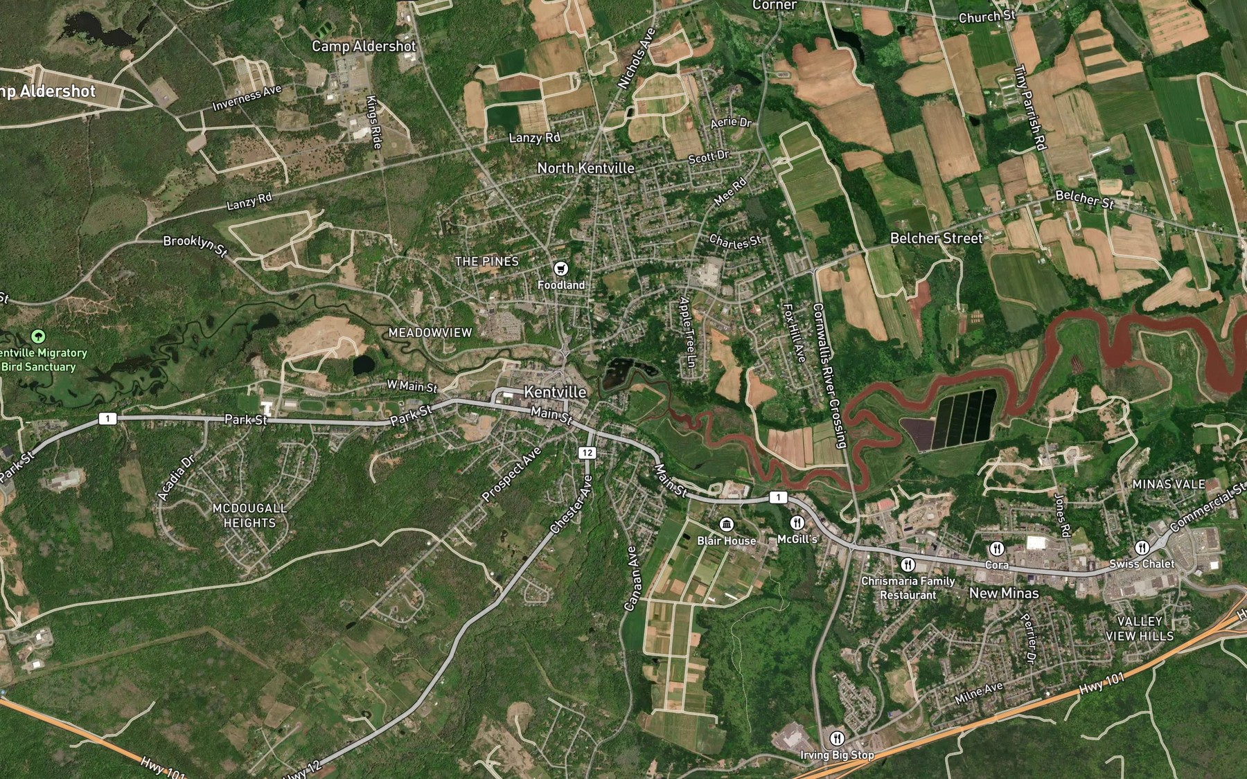 Satellite map of the Cornwallis River