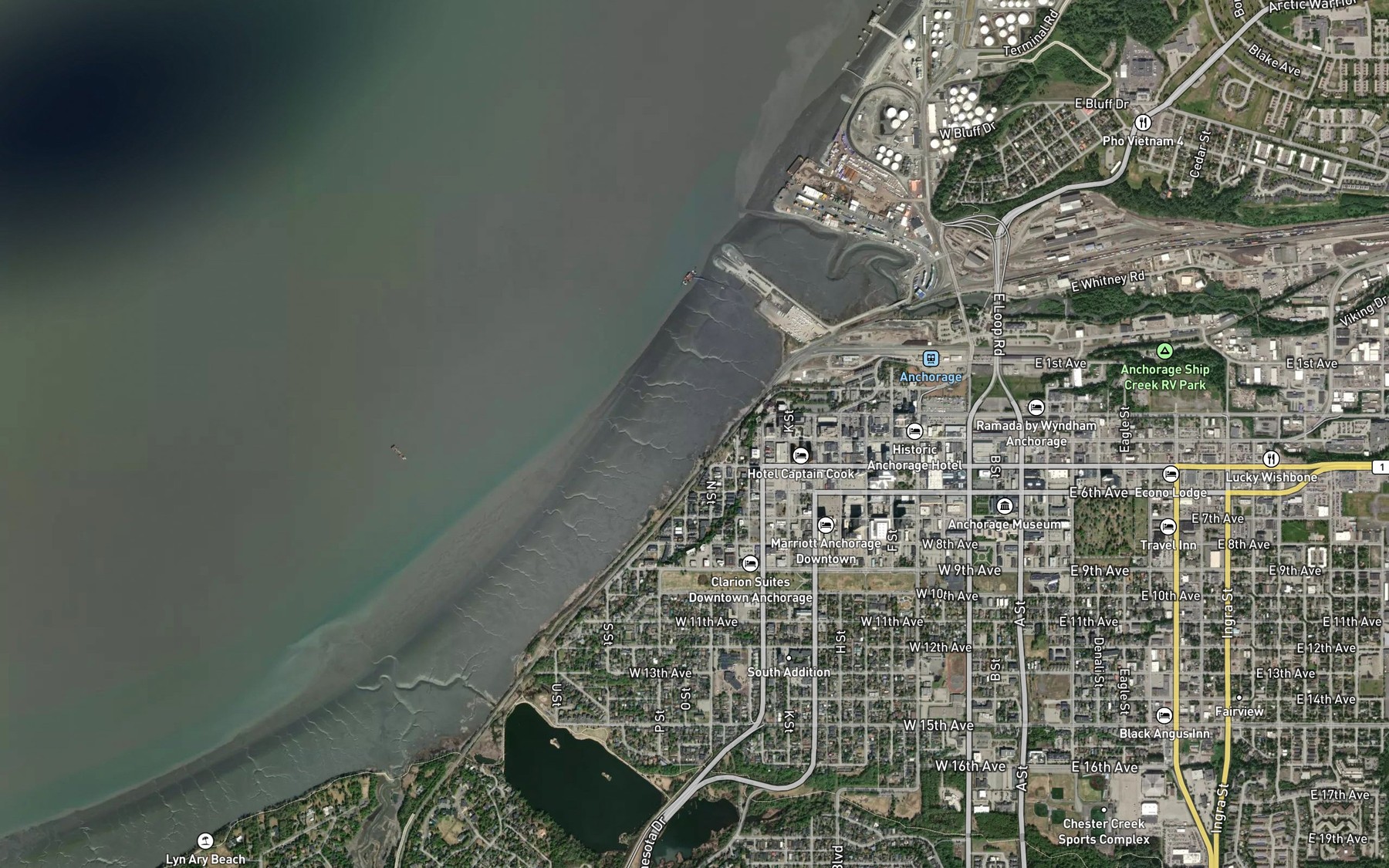 Satellite map of the Knik Anchorage