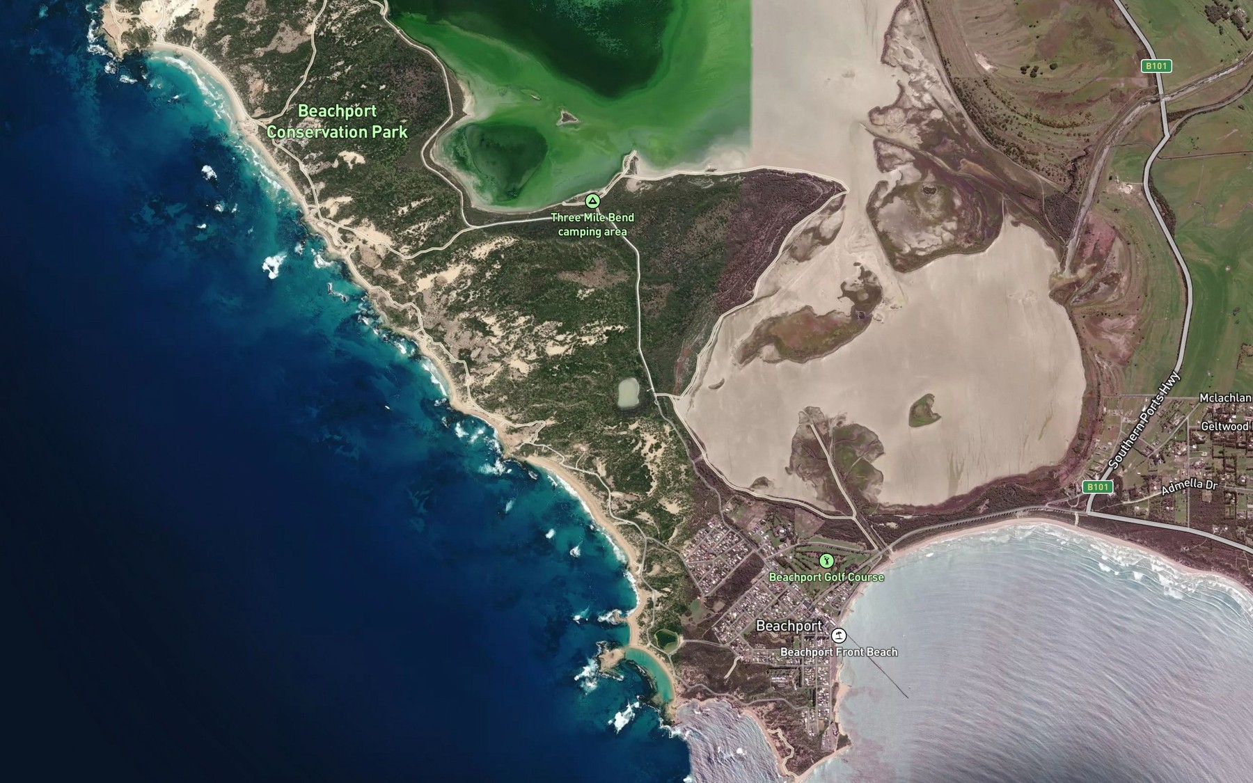Satellite map of the Wooley Lake