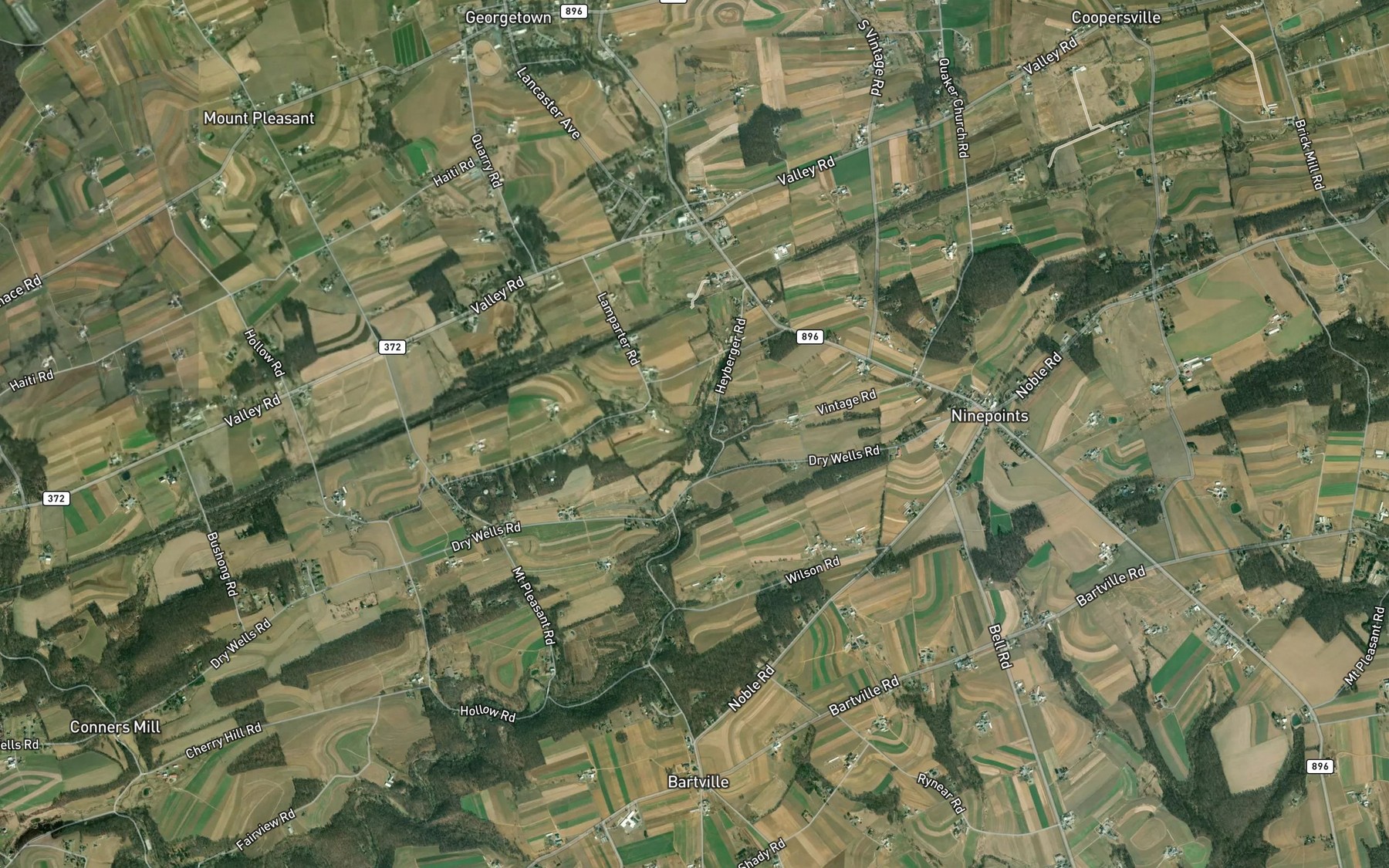 Satellite map of the Nickel Mines Run