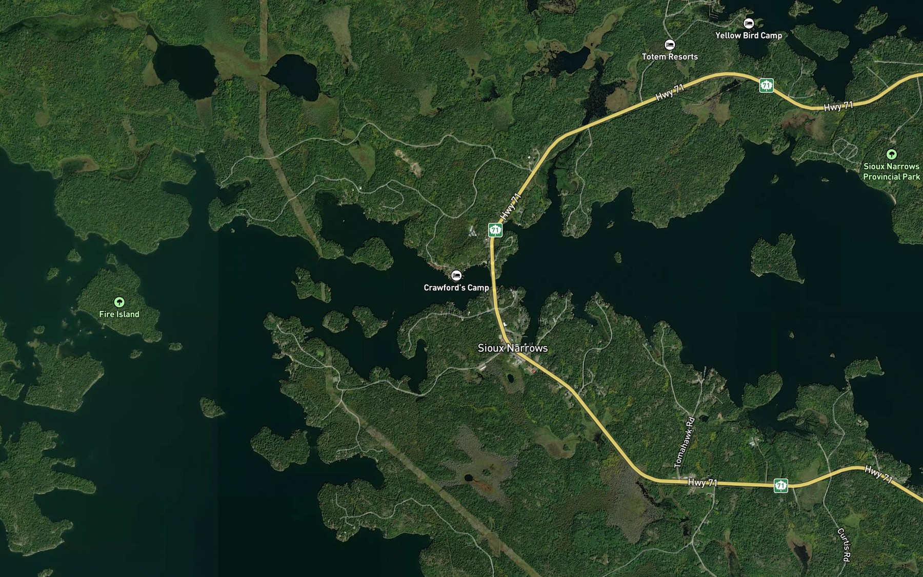 Satellite map of the Sioux Narrows
