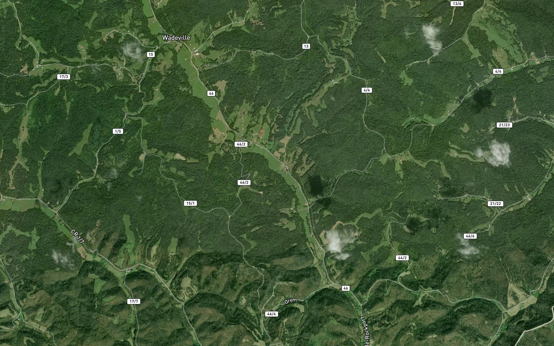 Satellite map of the Upper Sheets Run
