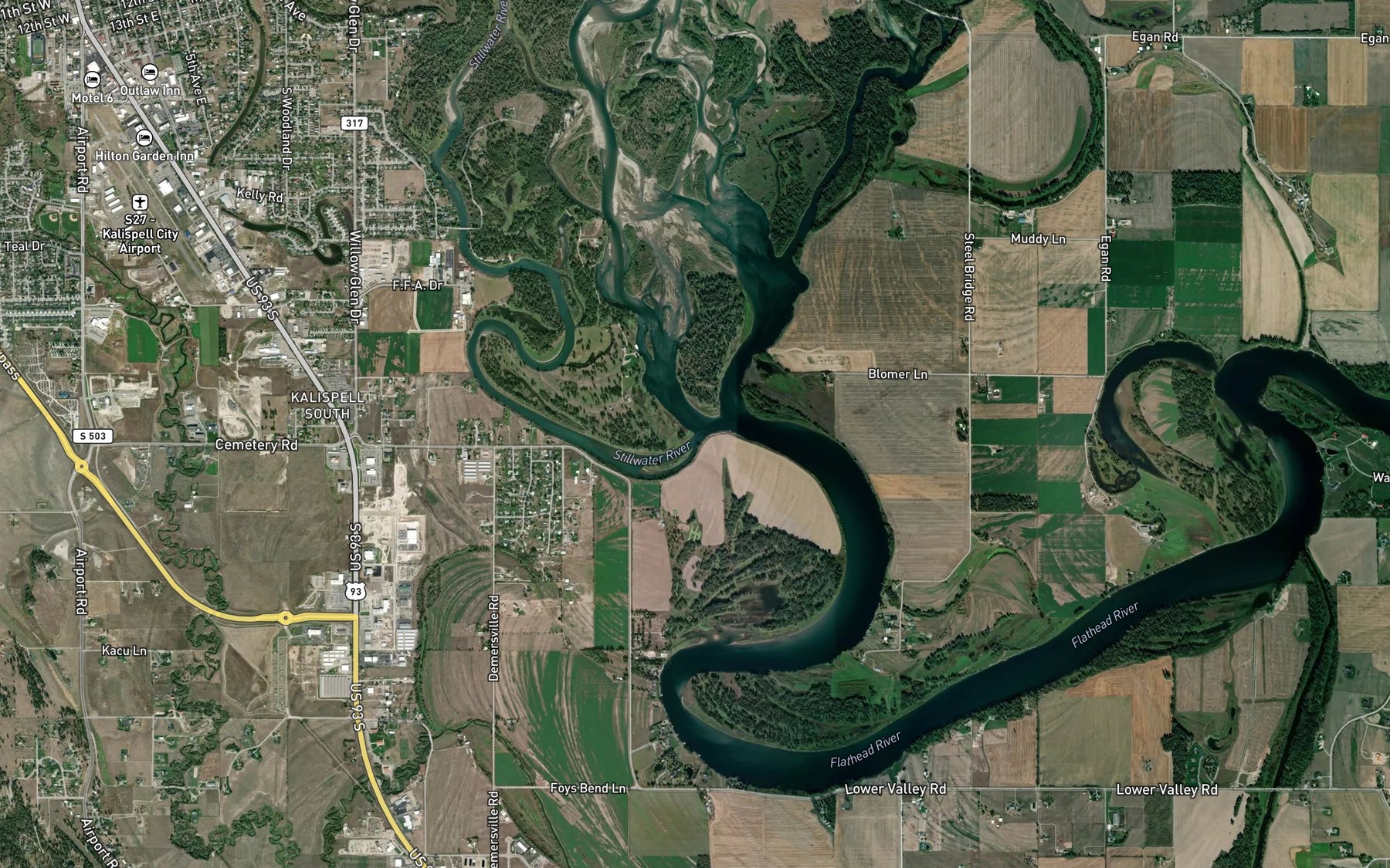 Satellite map of the Stillwater River