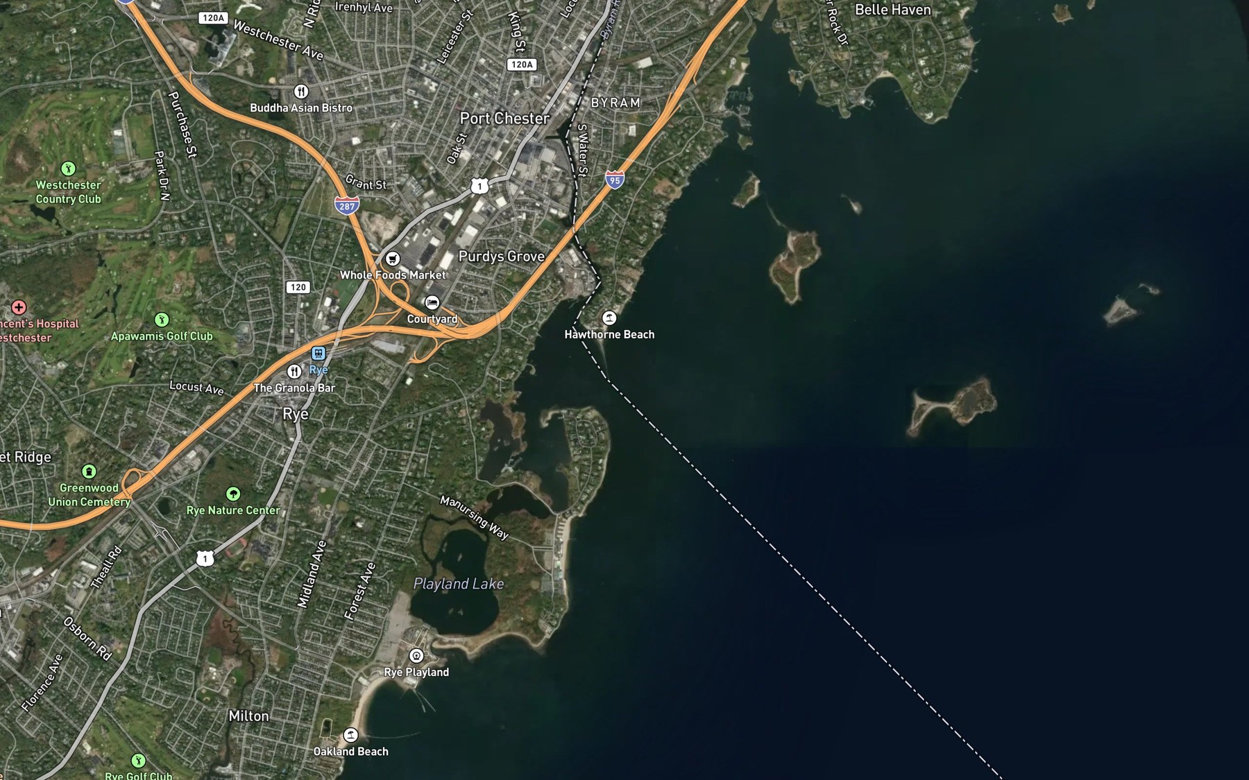 Satellite map of the Byram River