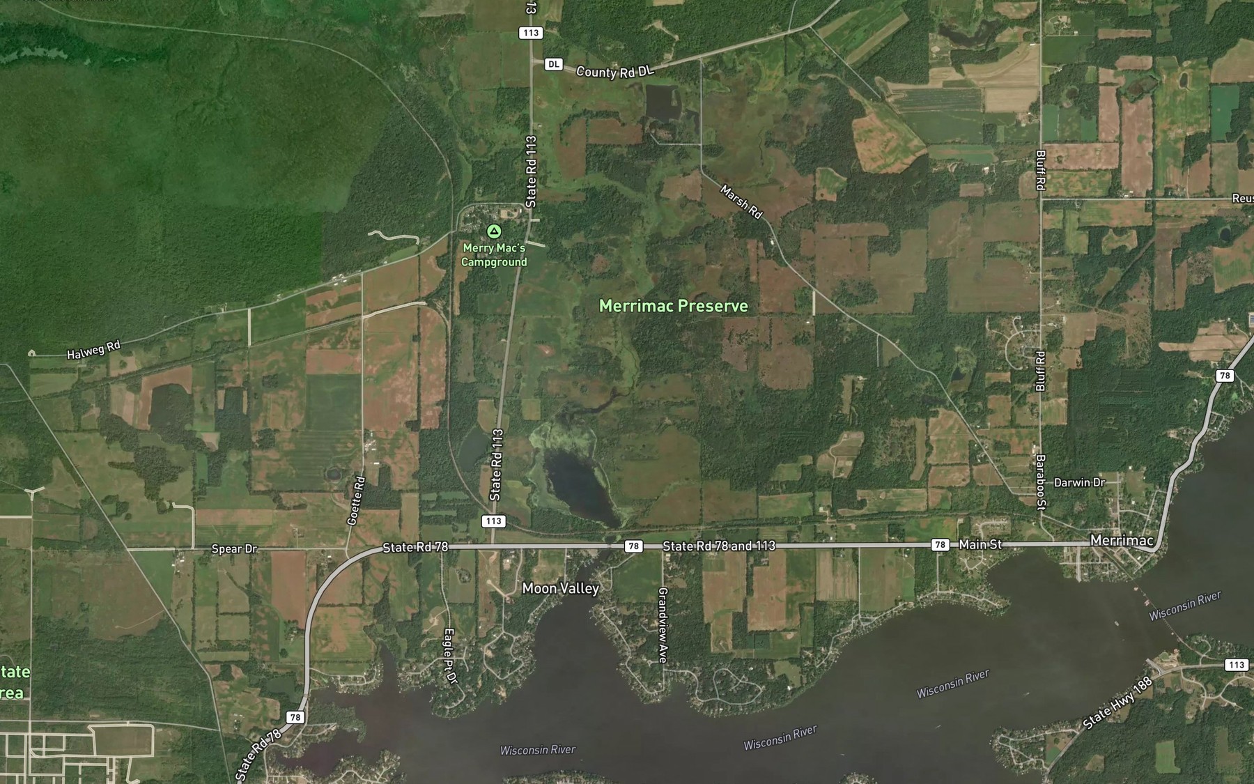 Satellite map of the Manley Creek