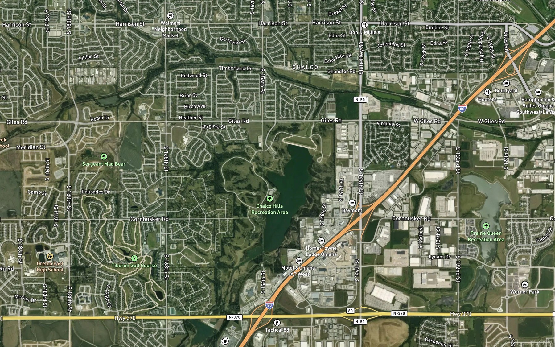 Satellite map of the Chalco Hills Recreation Area