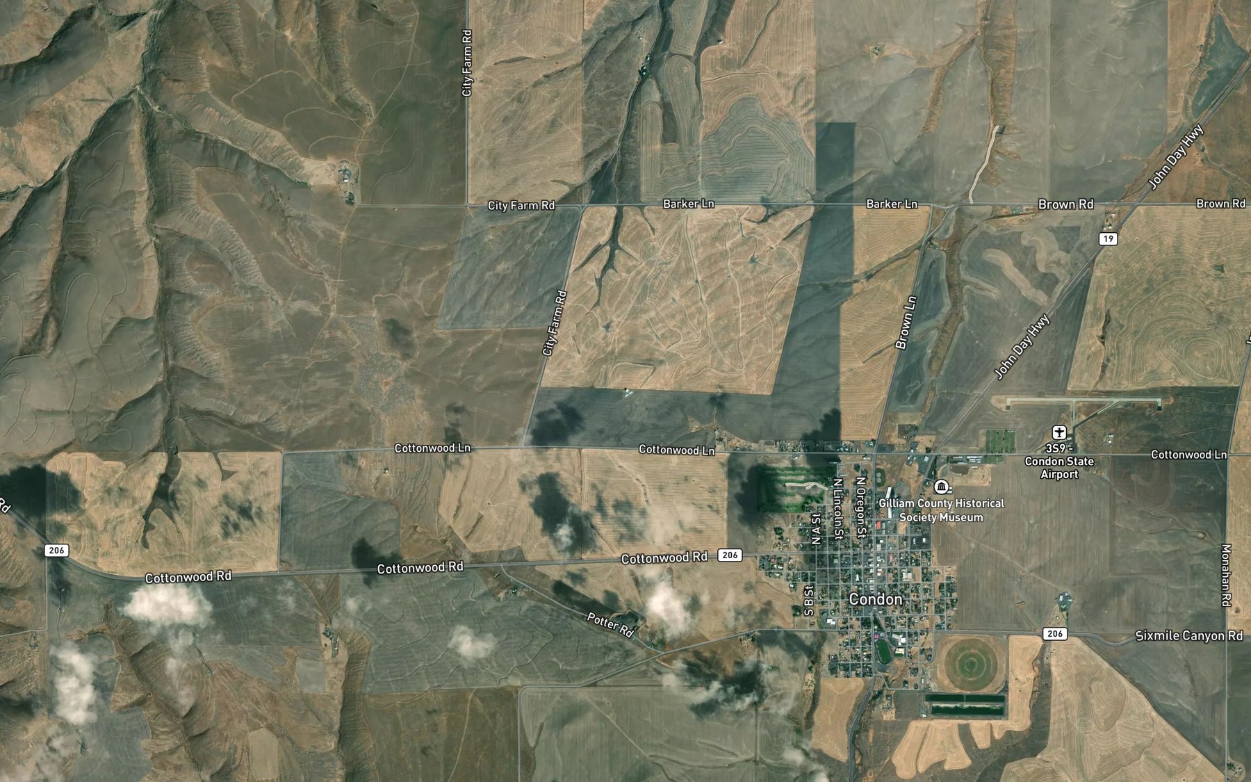 Satellite map of the Condon Reservoir