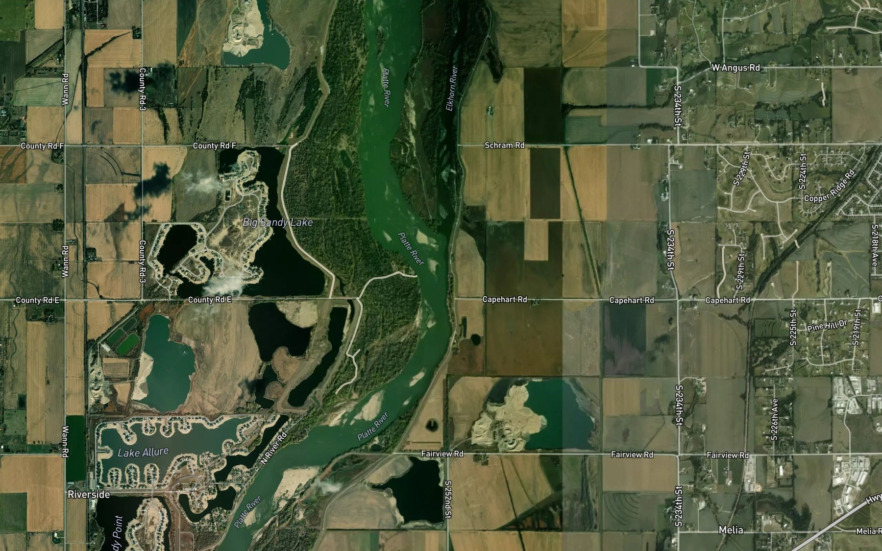 Satellite map of the Elkhorn River