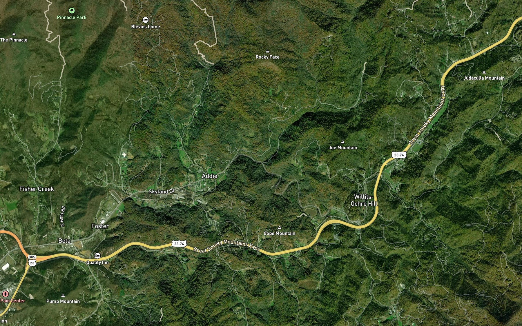 Satellite map of the North Fork Scott Creek