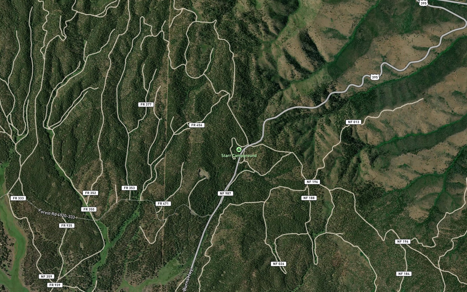 Satellite map of the Starr Spring